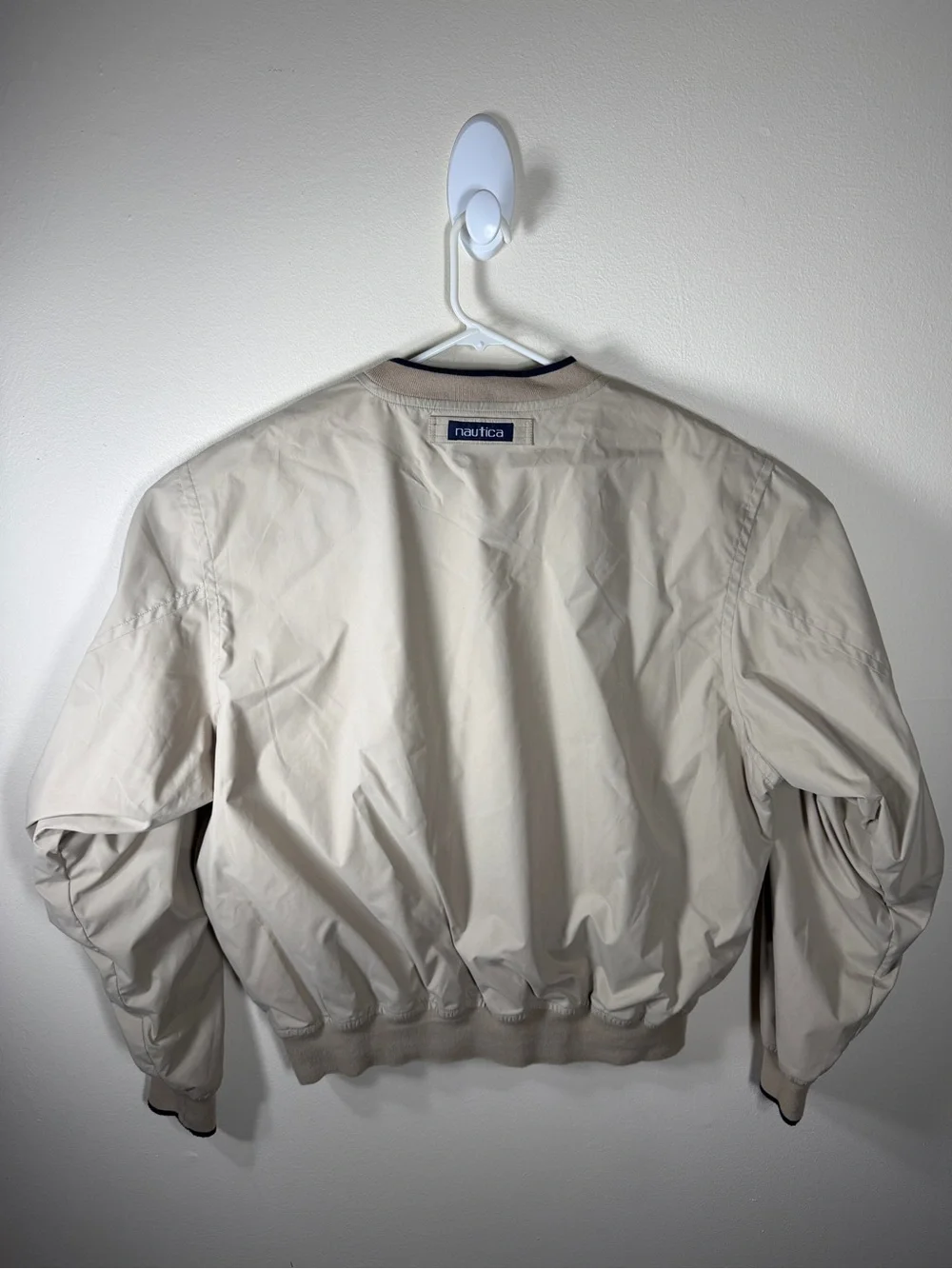 Nautica Men’s 2XL Beige Crew Neck Pullover Windbreaker Jacket Fitted Waist
